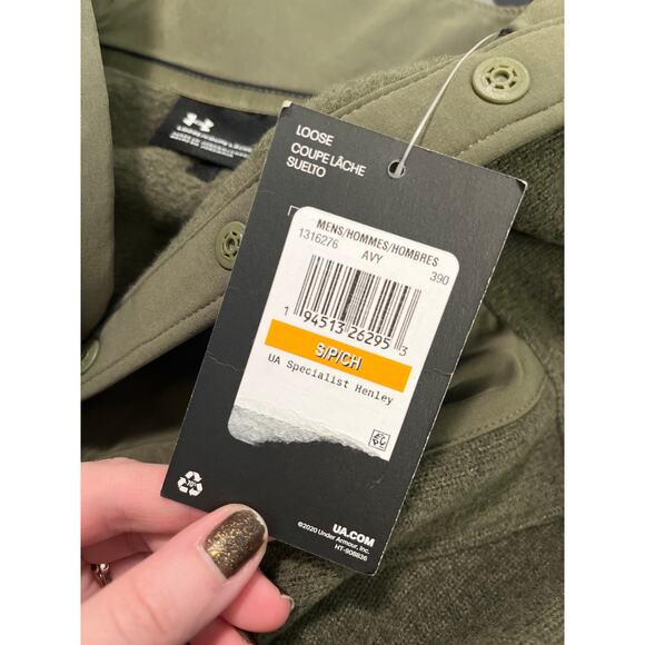 Under Armour Mens Olive Green UA Specialist Henley Size Small Button Closure - Picture 7 of 7